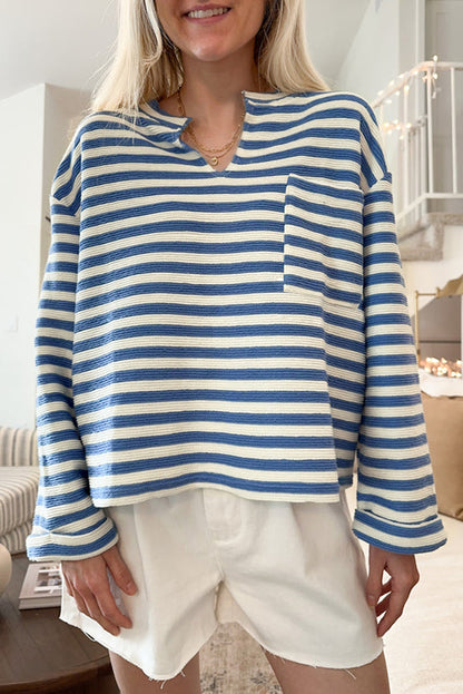 Stripe Notched V-Neck Top