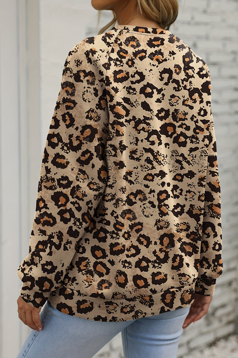 Leopard Bleached Raglan Sleeve Sweatshirt