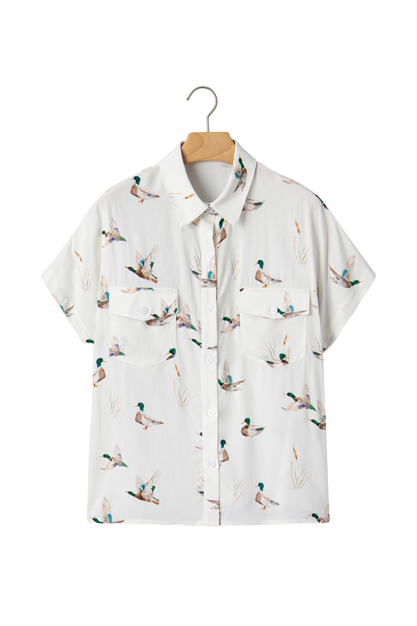 Mallard Button Flap Pocket Collared Blouse