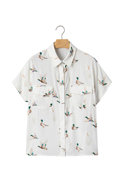 Mallard Button Flap Pocket Collared Blouse