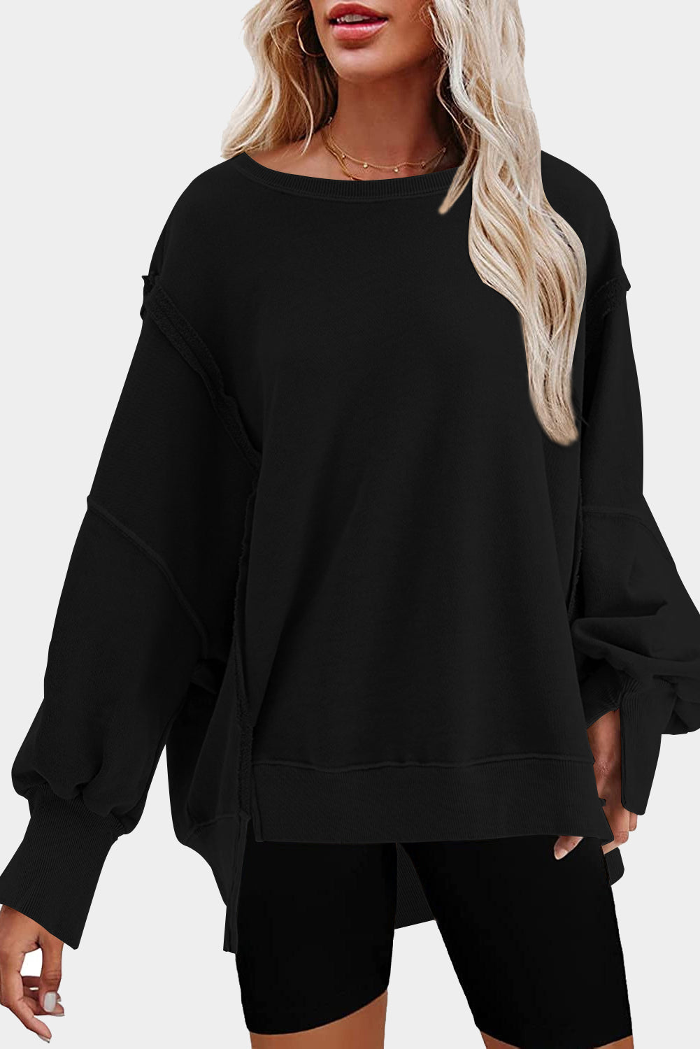 Exposed Seam High Low Hem Sweatshirt