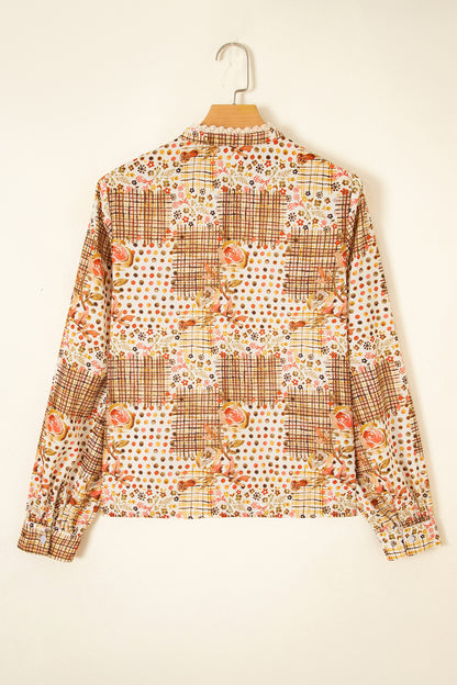 Floral Lace Trim Button Down Long Sleeve Shirt