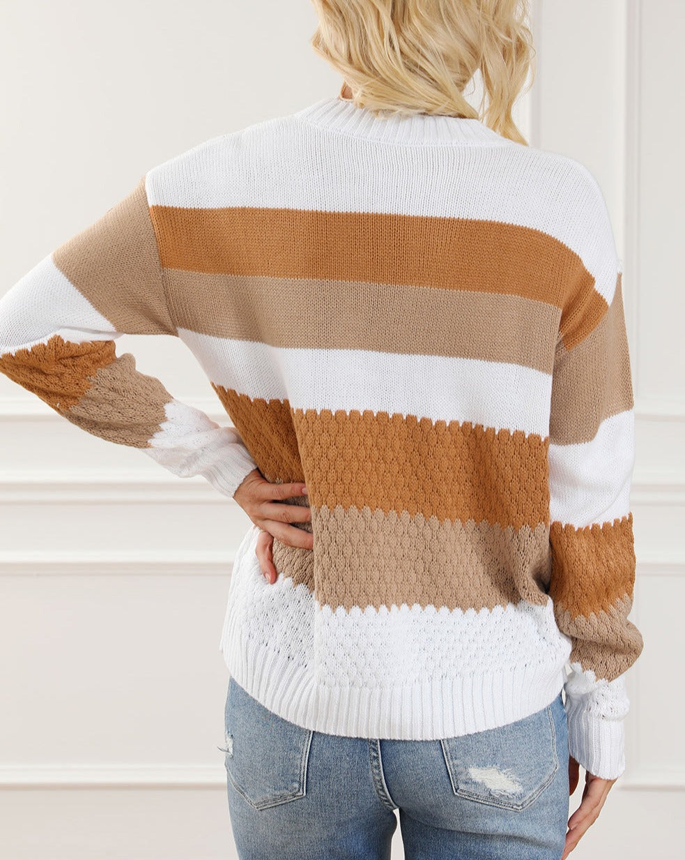 Stripe Cable Drop Shoulder Sweater