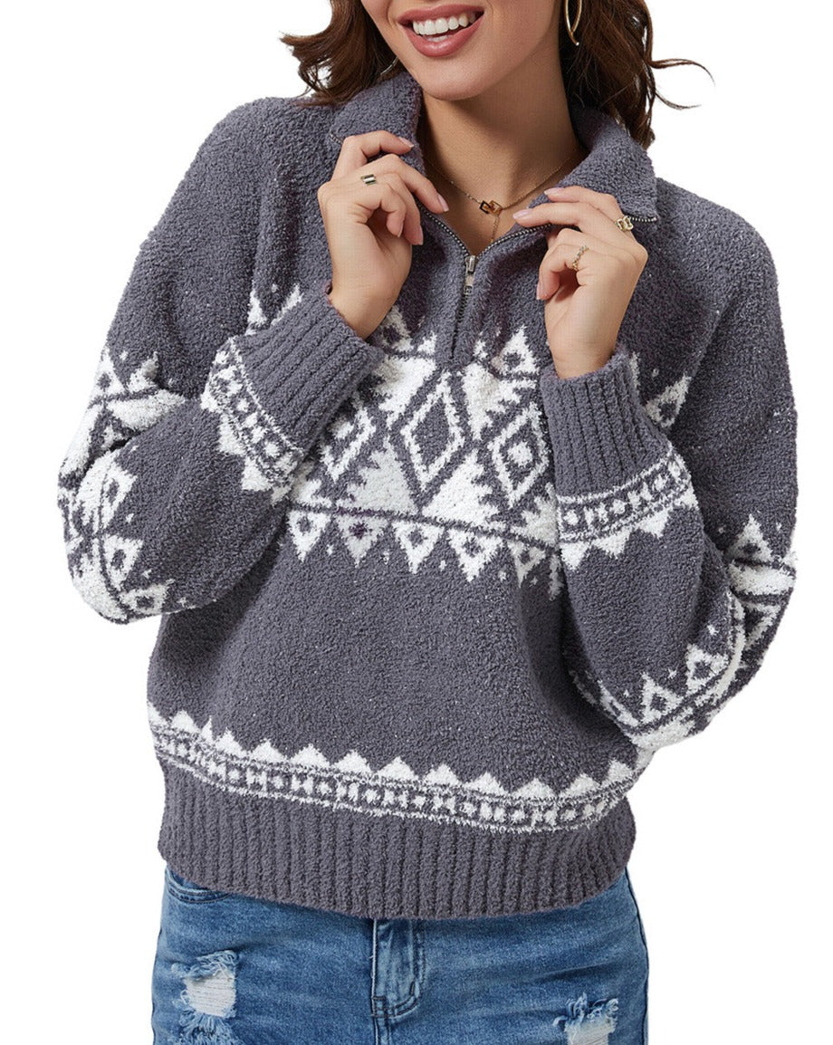 NEW! Aztec Quarter Zip Pullover Sweater