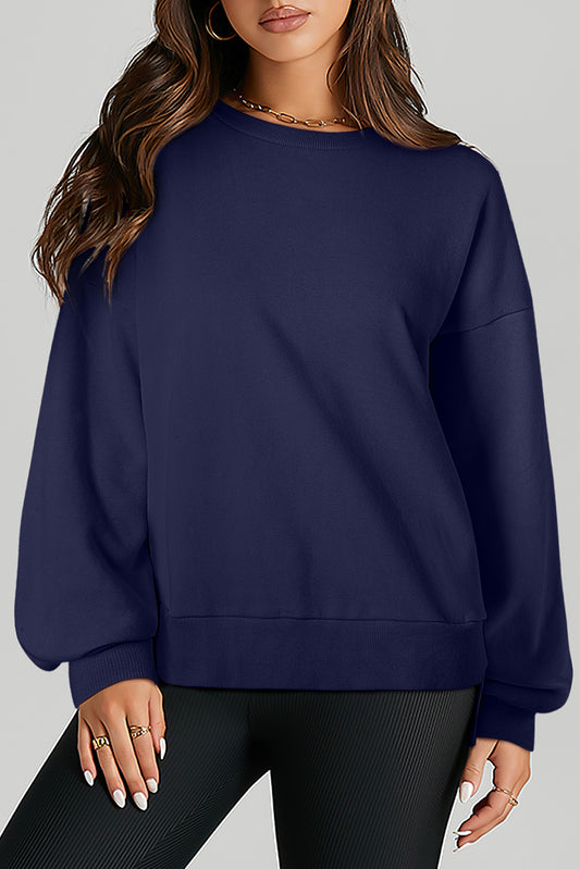 Solid Ribbed Trim Pullover Sweatshirt