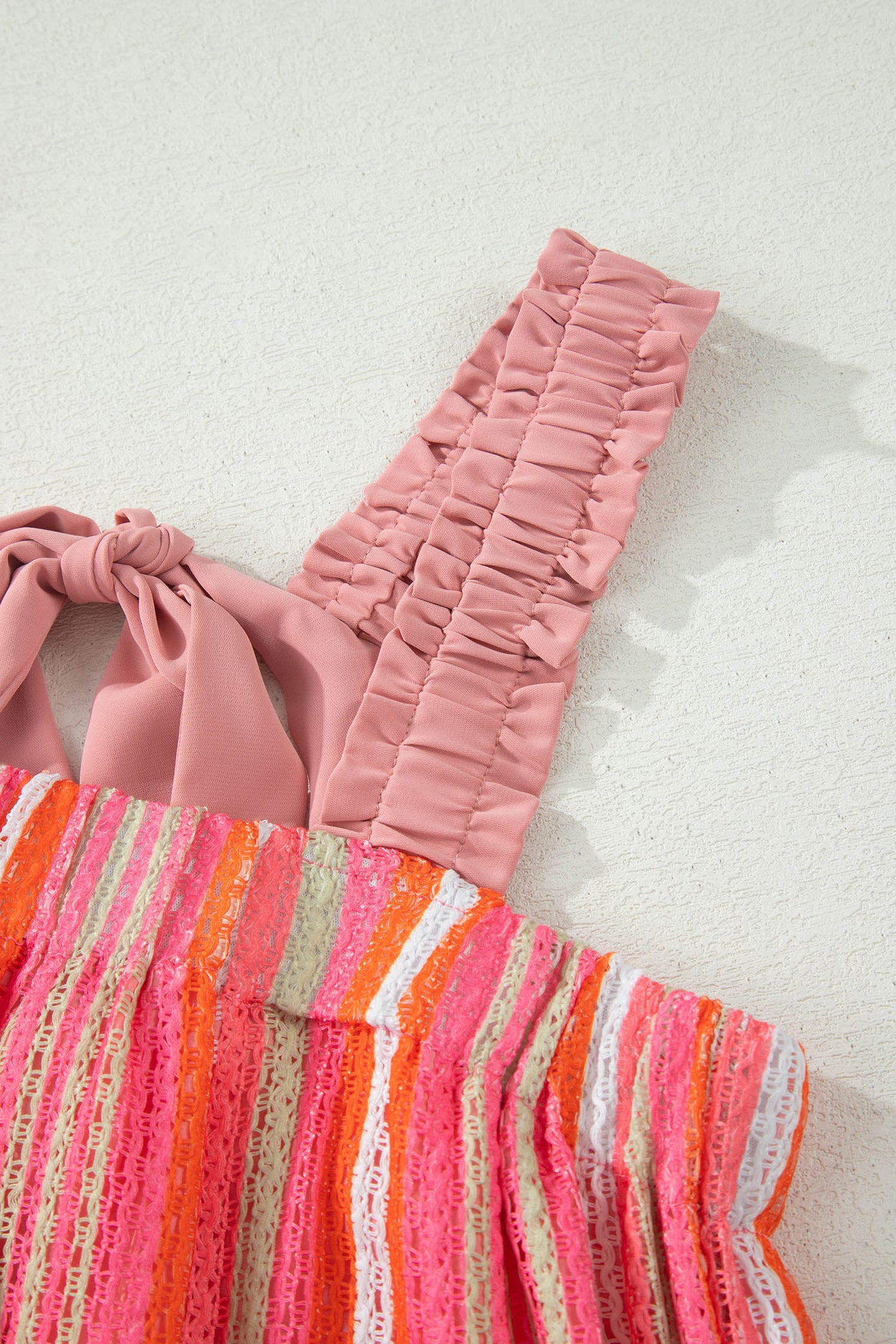 Stripe Textured Knit Ruffle Tie Back Maxi Dress
