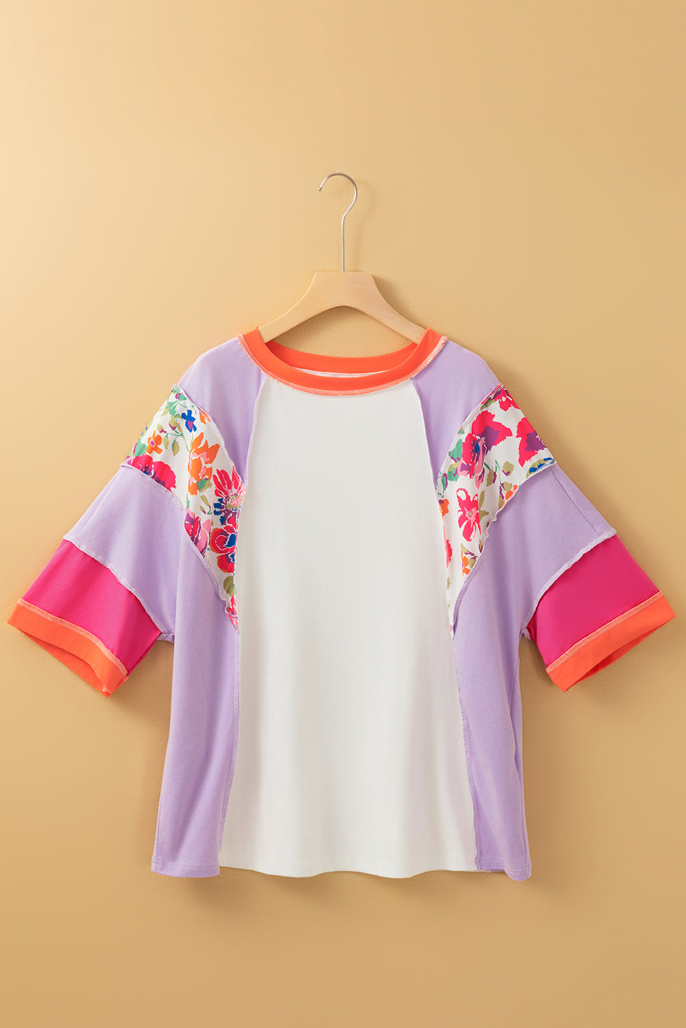 Floral Colorblock 3/4 Sleeve Blouse