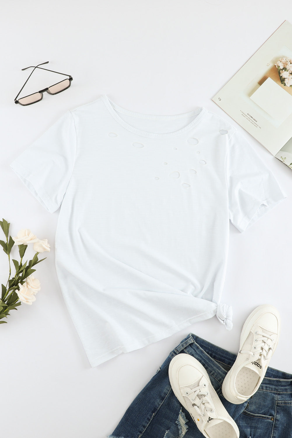 Distressed Short Sleeve Crewneck T-Shirt