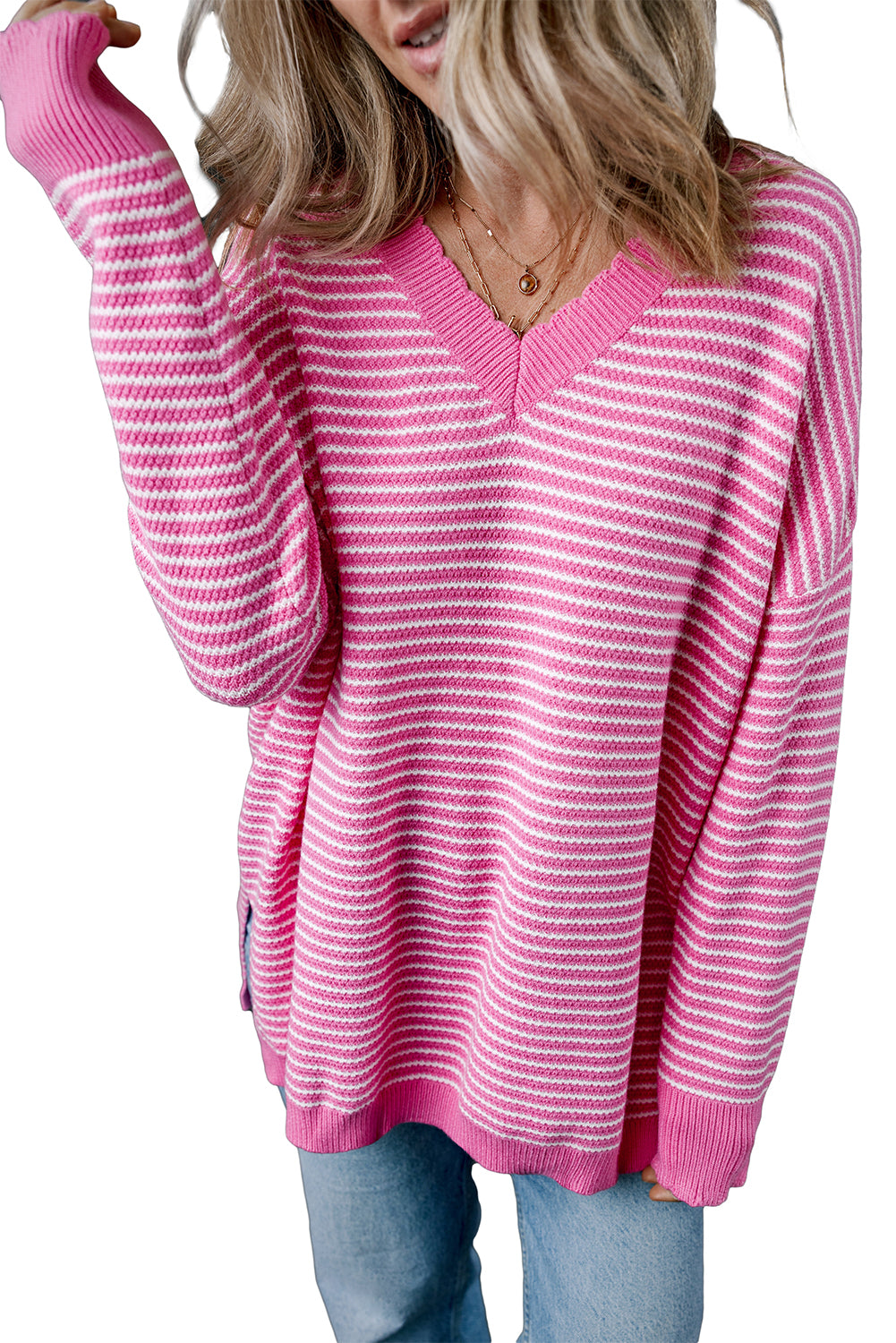 Stripe Drop Shoulder V-Neck Sweater