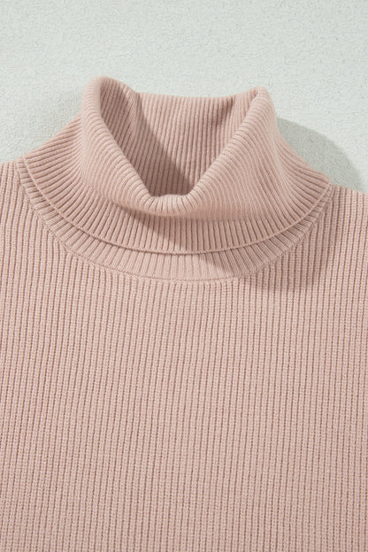 Solid Turtleneck Split Hem Sleeveless Knit Top