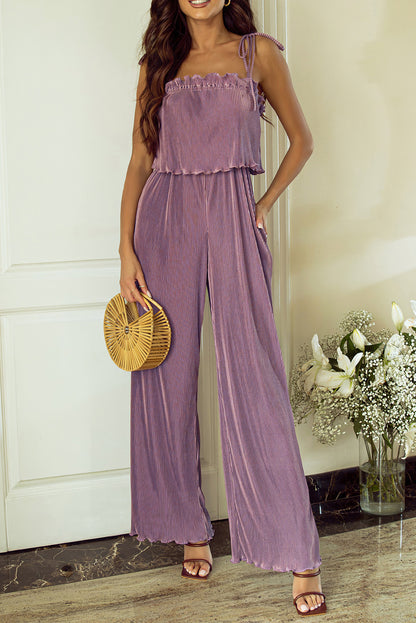 Pleated Tied Spaghetti Strap Jumpsuit