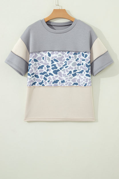Camo Colorblock Raw Seam Short Sleeve Tee