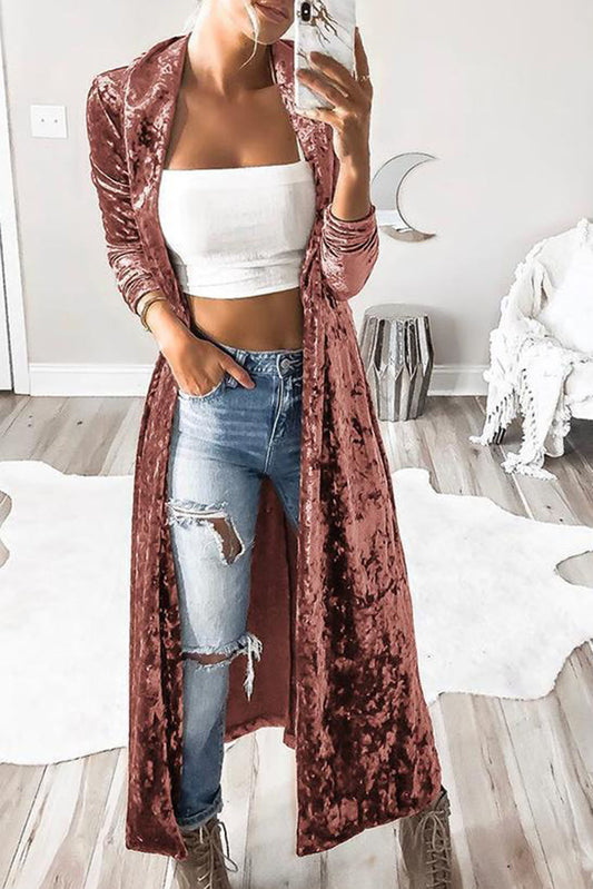 Velvet Foldover Lapel Duster Cardigan