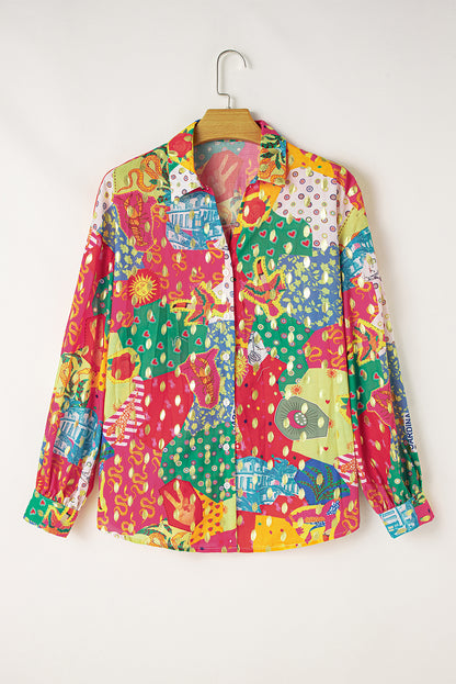 Abstract Colorblock Button-Up Shirt