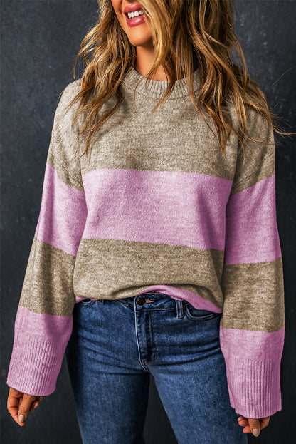 Colorblock Stripe Wide Sleeve Sweater