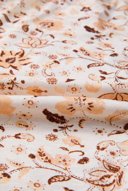 Boho Floral Half Placket Short Sleeve Blouse