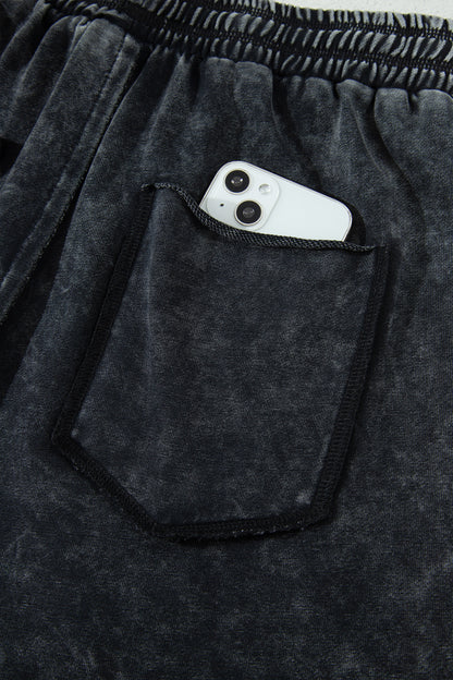 Mineral Wash Raw Seam Drawstring Waist Barrel Pants