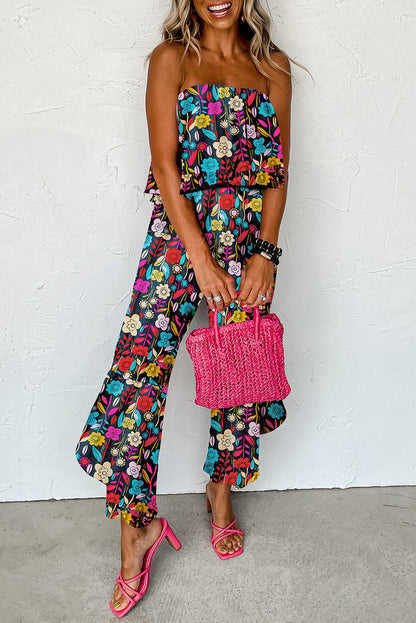 Tropical Strapless Ruffle Jumpsuit