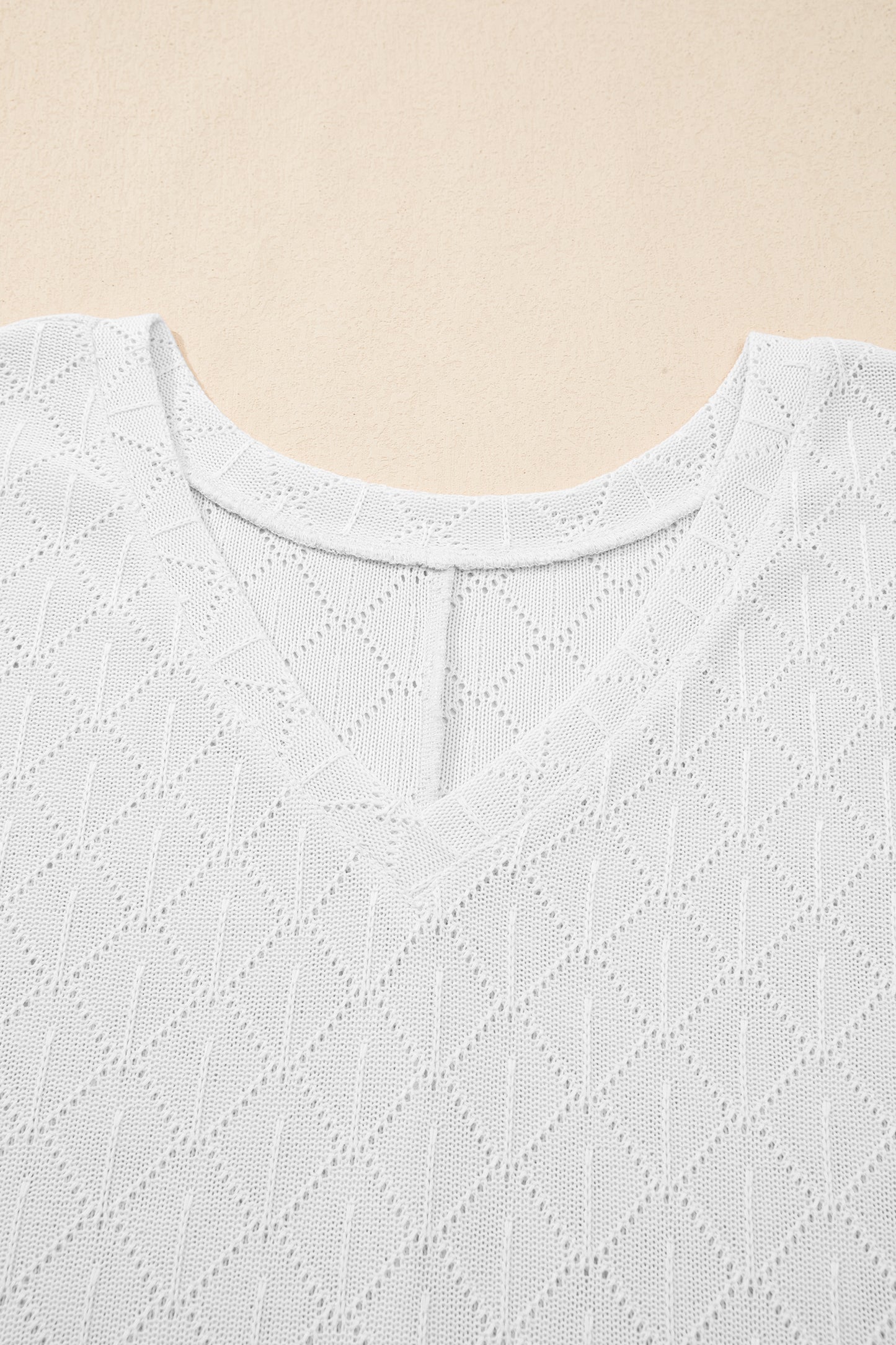 Plus Size Solid Pointelle Knit Rhombus V-Neck Top