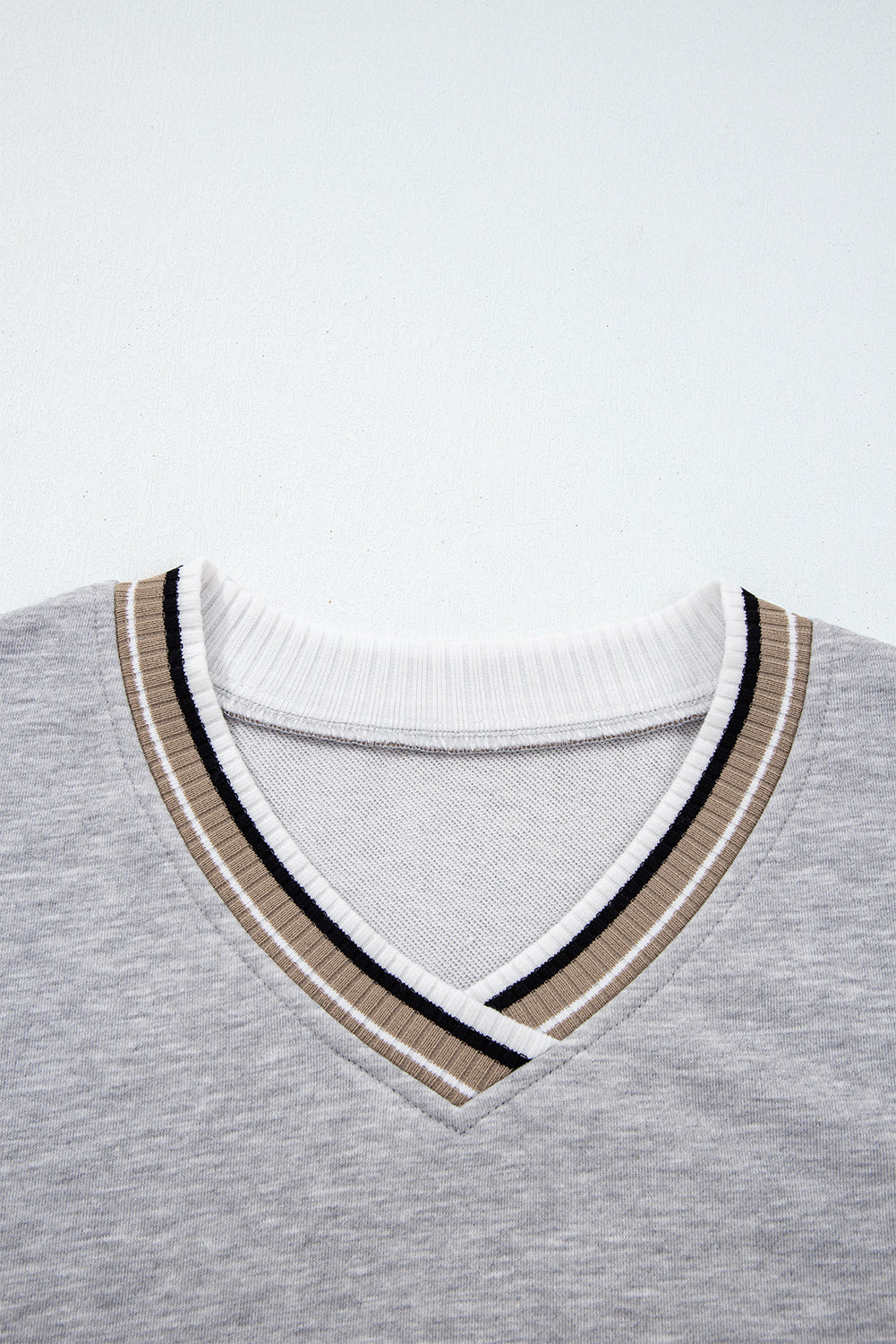 Varsity Contrast Stripe Trim V-Neck Sweatshirt