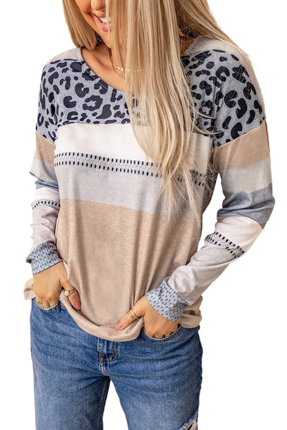 Leopard Colorblock V-Neck Top