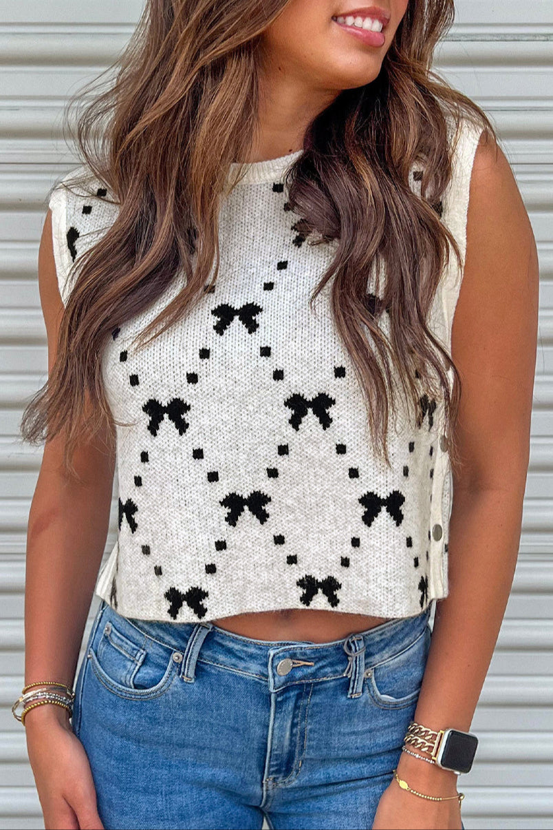 Bow Sleeveless Cropped Sweater Top