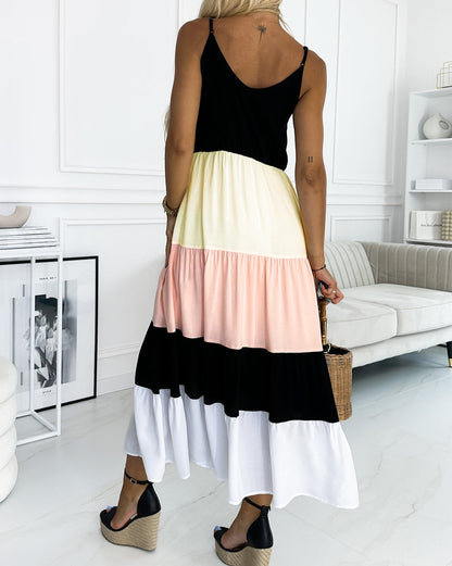 Colorblock Sleeveless V-Neck Maxi Dress