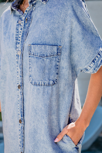 Chambray Acid Washed Shirt Dress