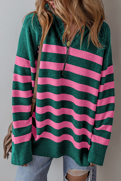 Stripe Quarter Zip Oversized Sweater