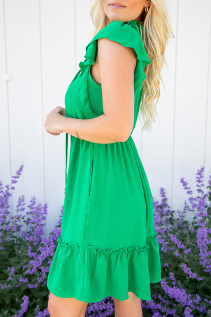 Ruffle Split V-Neck Dress