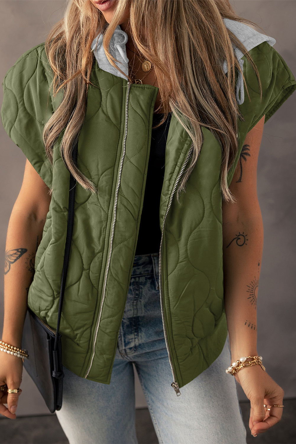 Quilted Drawstring Hooded Puffer Vest