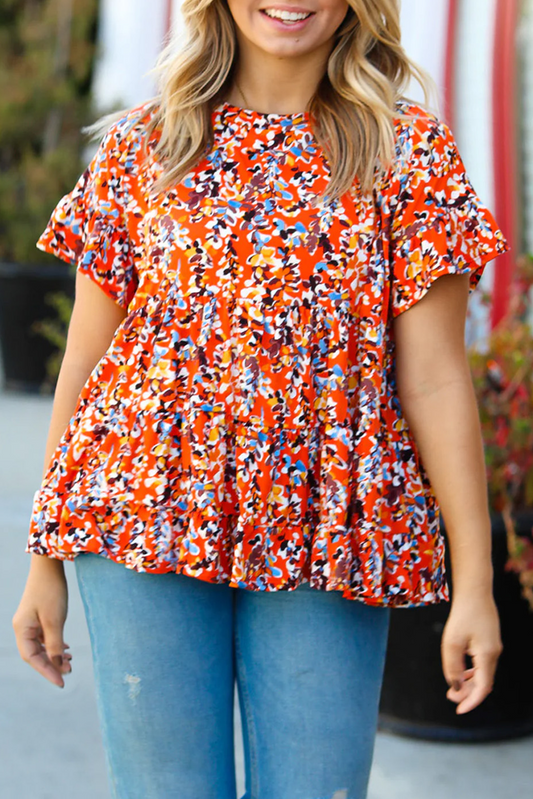 Floral Short Sleeve Babydoll Blouse Plus Size