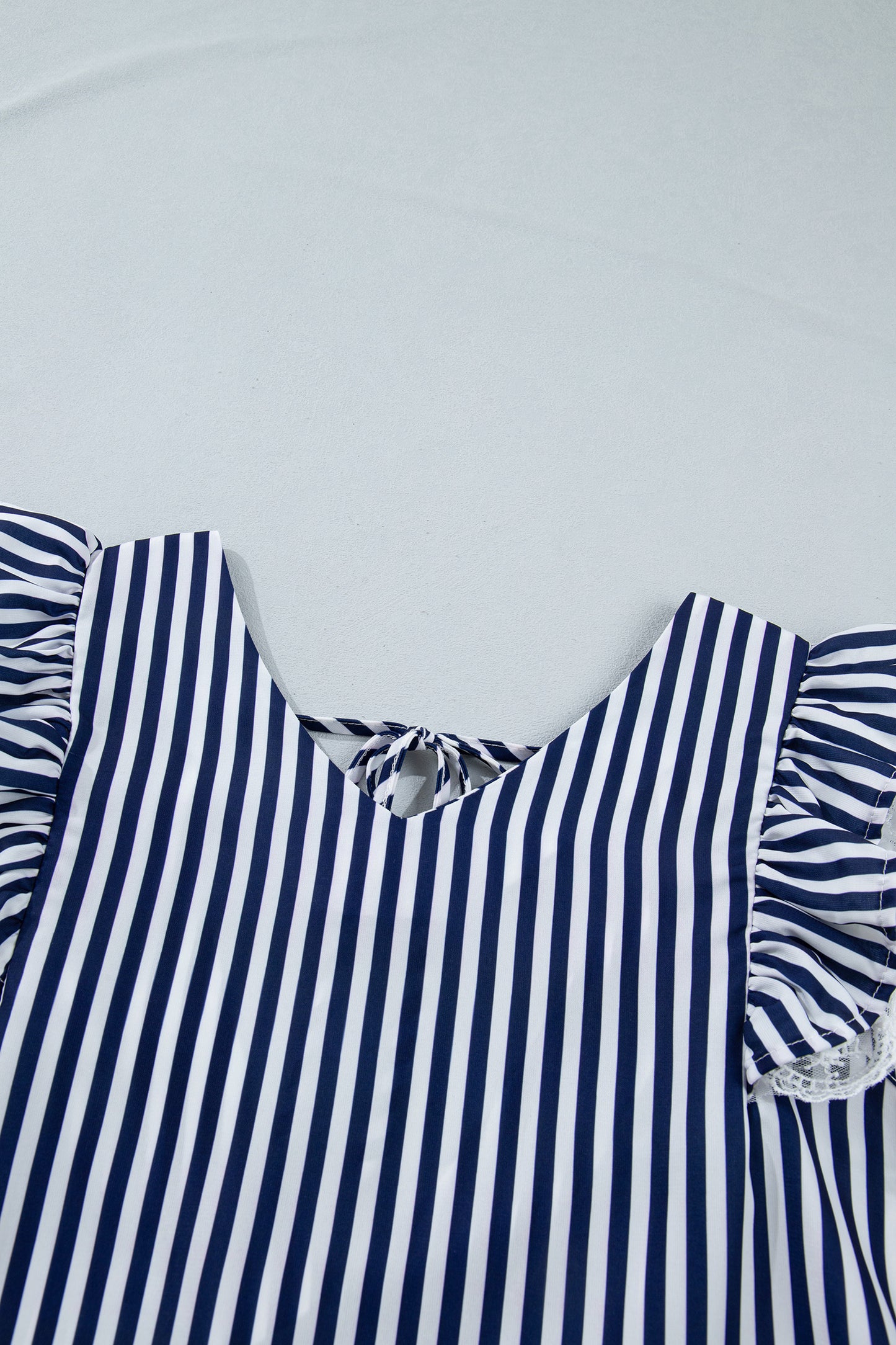 Stripe Lace Ruffle Trim V-Neck Tank Top