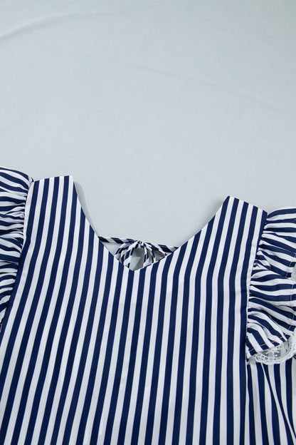 Stripe Lace Ruffle Trim V-Neck Tank Top