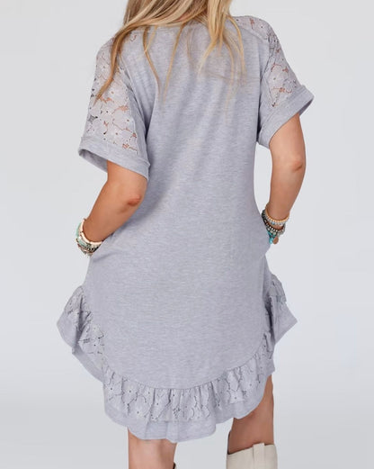 Lace Trim Ruffle T-Shirt Dress