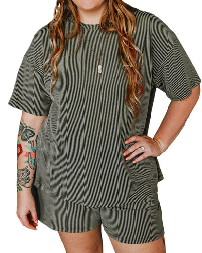 Ribbed Top and Shorts Set Plus Size