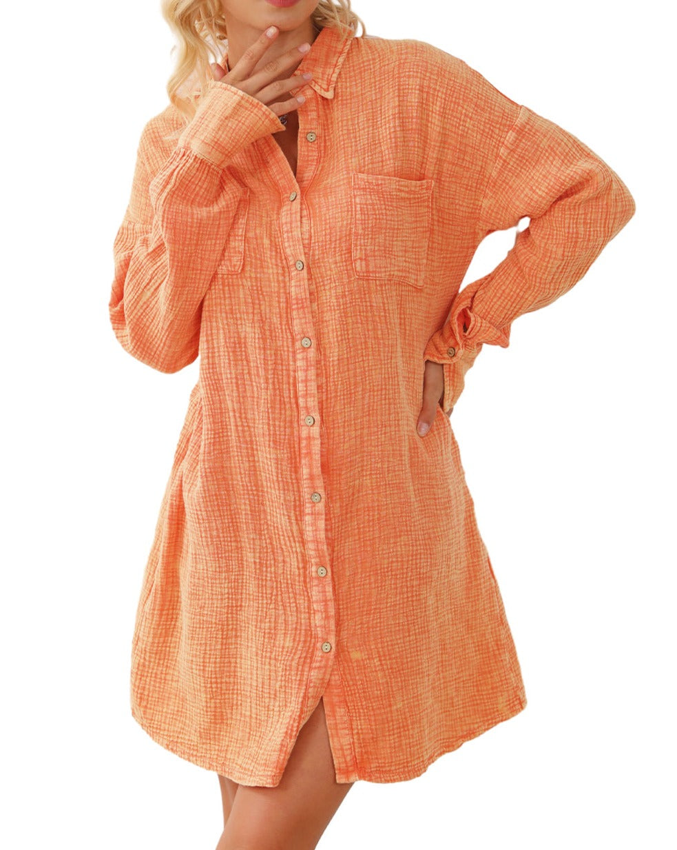 Crinkle Gauze Oversized Shirt Dress