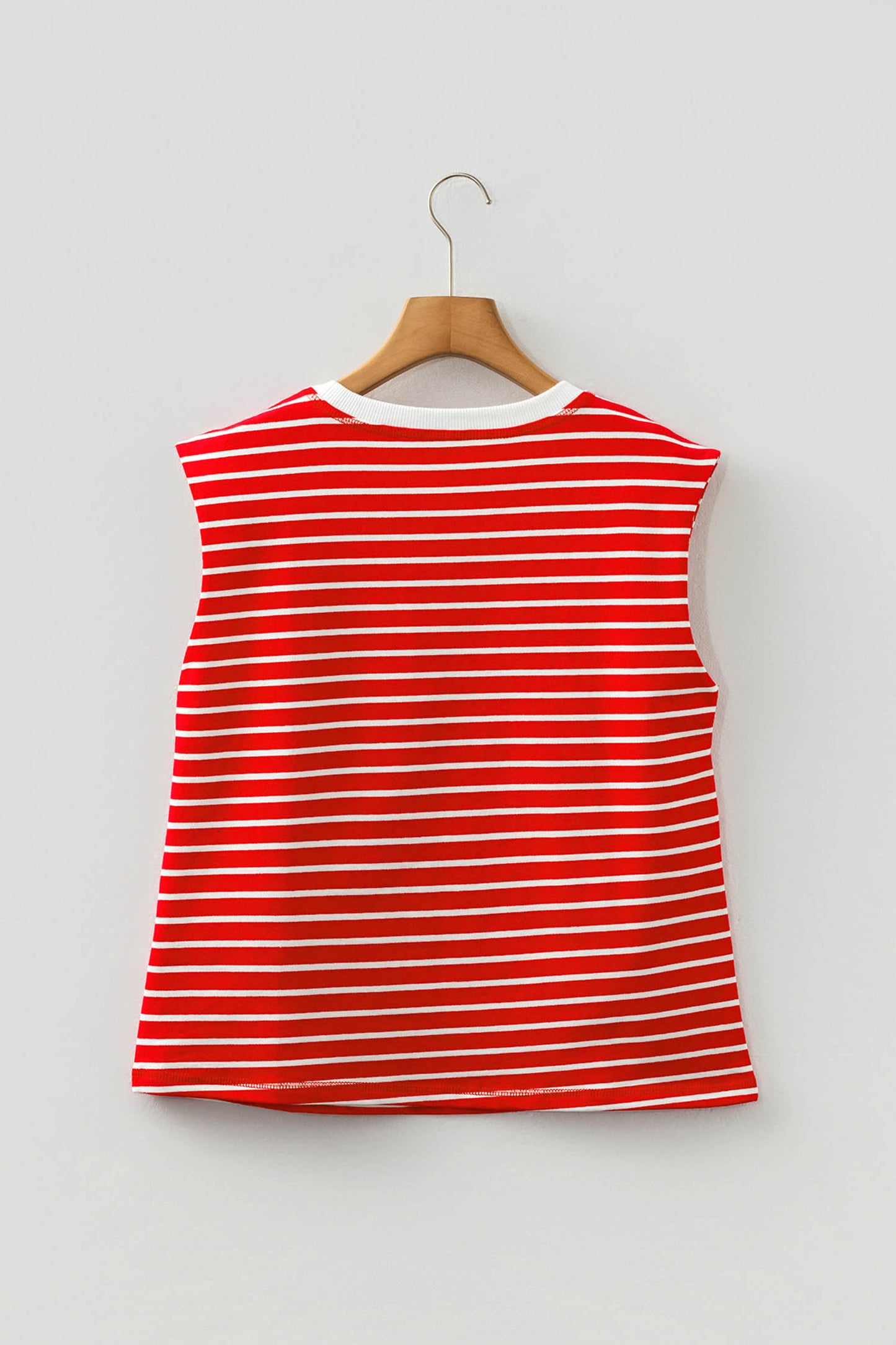 Stripe Ribbed Trim Round Neck Tank Top
