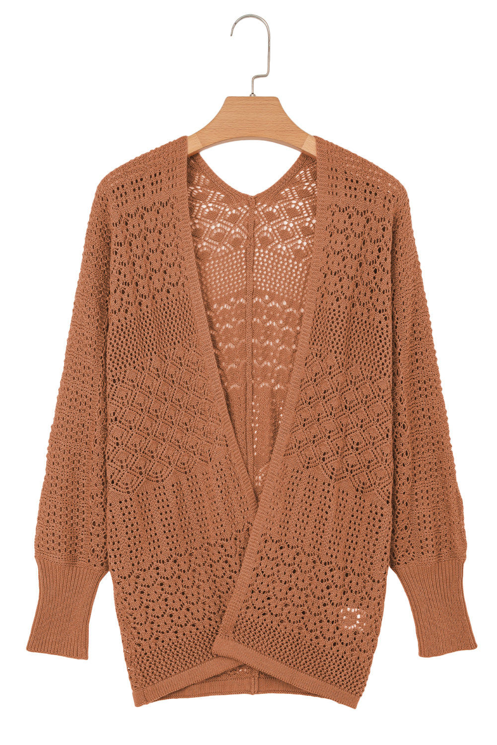Solid Hollow Knit Open-Front Cardigan