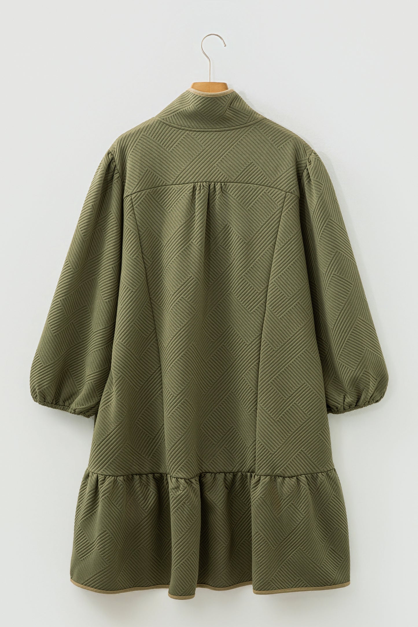 Plus Size Textured Contrast Trim Half Zip Dress