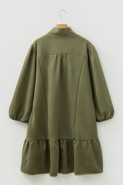 Plus Size Textured Contrast Trim Half Zip Dress