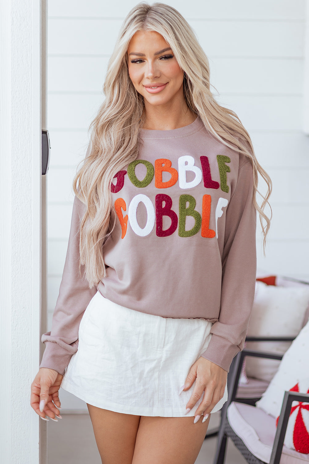 GOBBLE Thanksgiving Raw Hem Sweatshirt
