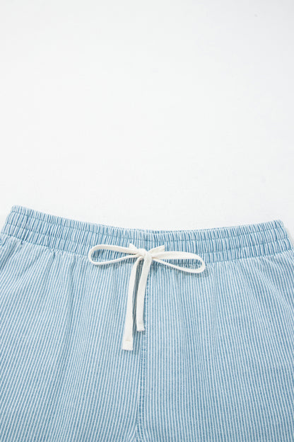 Plus Size Stripe Denim Contrast Drawstring Shorts
