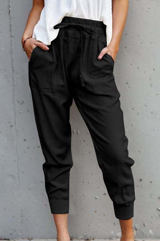 Solid Drawstring Waist Pocketed Pants