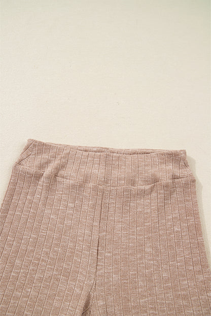 Ribbed Knit Pullover Top and Biker Short Set