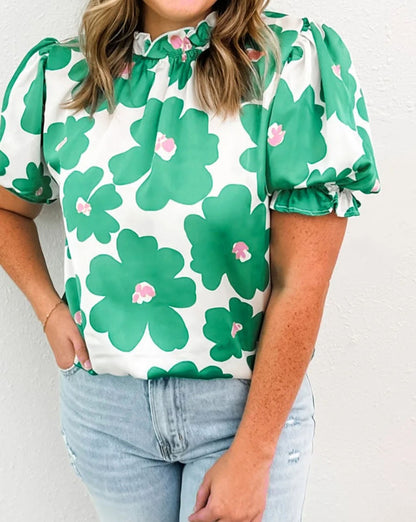 Floral Short Puff Sleeve Blouse