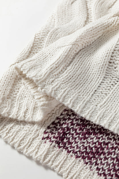 Colorblock Cable Knit Patchwork Tied Back Sweater