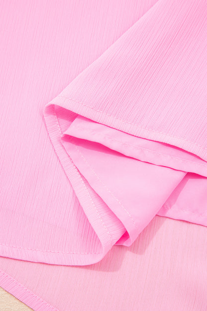 Plus Size Solid Ruffle Tassel Tie V-Neck Blouse