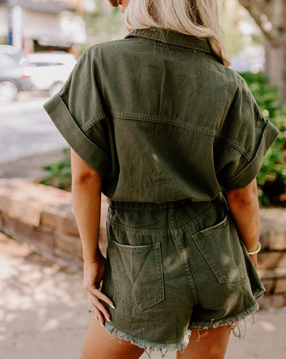 Denim Distressed Snap Button Romper