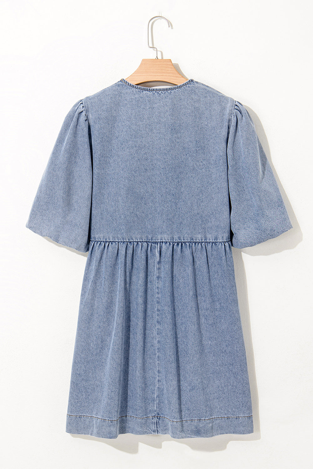 Denim Bow Bubble Sleeve Mini Dress